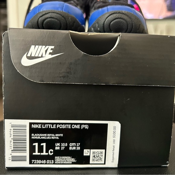 Nike Air Little Posite One | kids 11C (PS) | blk blue wht | Good Condition - Picture 4 of 9